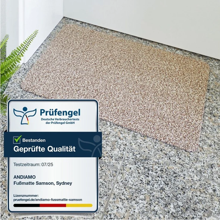 andiamo Fußmatte Samson 60x100 cm Beige - waschbare Schmutzfangmatte aus Baumwolle & Polyester - rutschfeste, saugfähige & pflegeleichte Türmatte - ideal für Innenbereiche & Flur – Bild 1