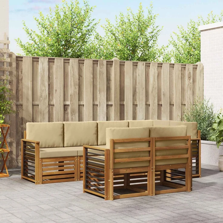 vidaXL Outdoor-Sofagarnitur 7 stk. 7-Sitzer Natur und Beige 3374983 – Bild 1