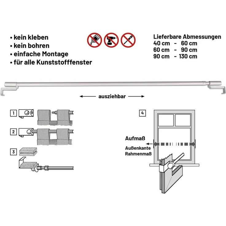 Deco-Raum Spannvitrage Gardinenstange für Fenster Spannstange auf den Fensterflügel – Bild 3