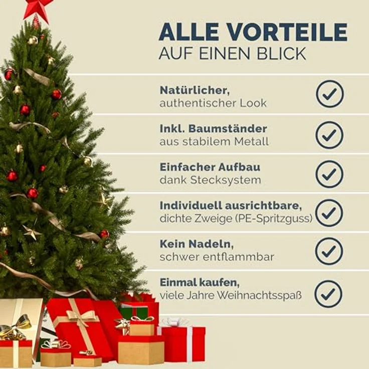 Casaria Künstlicher Weihnachtsbaum, 140cm dichte Spitzen naturgetreu Metallständer Schnellaufbau flammfest – Bild 10