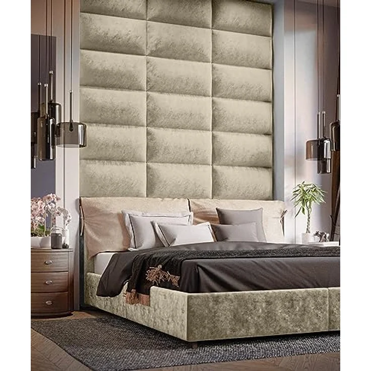 Muralo Samt Wandkissen Stoff Polsterpaneel Schlafzimmer Wohnzimmer Bett Wandpolster Bettkopfteil Lendekissen Modern Luxus Gepolstert Polster Paneel (Creme, 60x40 cm) – Bild 3