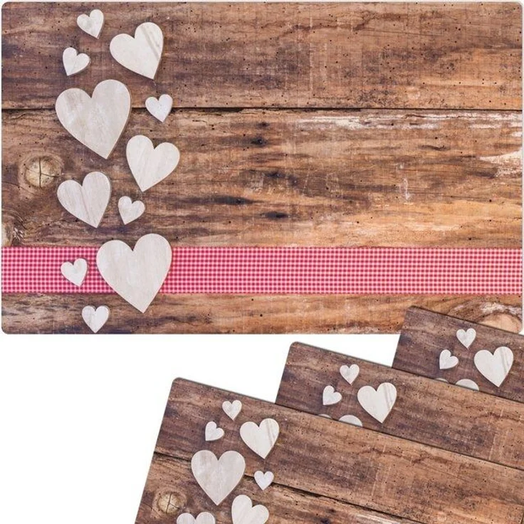 matches21 HOME & HOBBY Platzset Abwaschbare Tischsets 4er Set Landhaus-Stil Herzen, (4-St), Platzsets als Tisch-Untersetzer und Tisch-Deko für Esstisch Teller – Bild 2