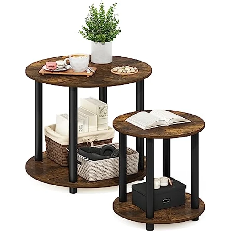 Furinno Turn-N-Tube 2-stufiger runder Beistelltisch aus Holz, Bernsteinkiefer – Bild 4