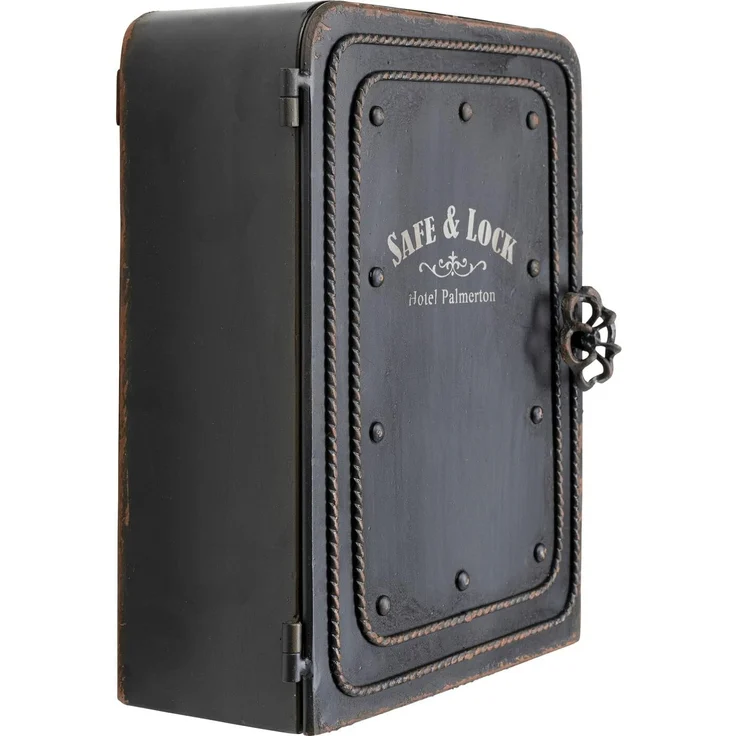 Kare Design Schlüsselkasten Safe, Schwarz, Schrank, Vintage Safe, mit 6 Haken, Stahl, klein, 31x24x13 cm (H/B/T) – Bild 4