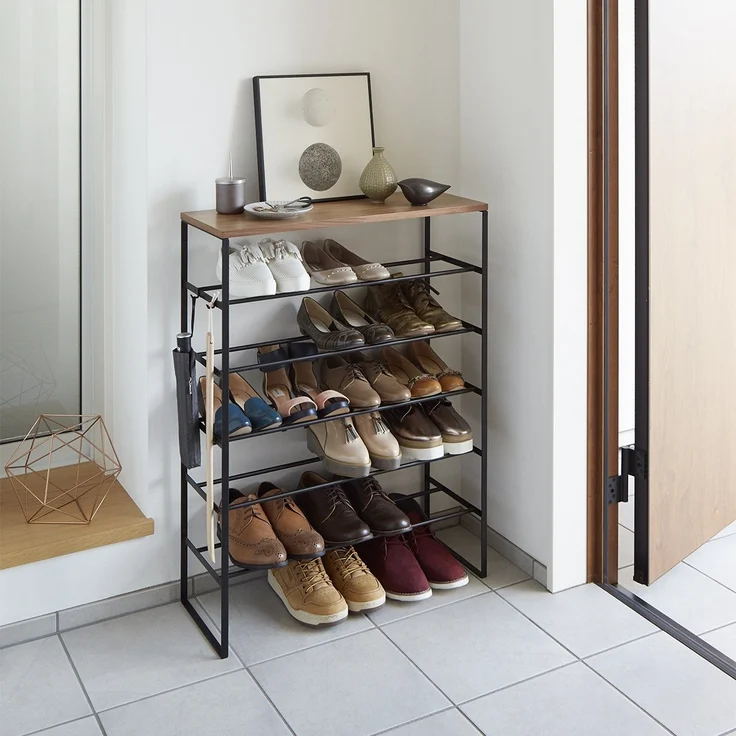 Yamazaki Schuhregal mit 5 Ebenen aus Holz und schwarzem Metall Tower - L66 cm - Schwarz – Bild 5