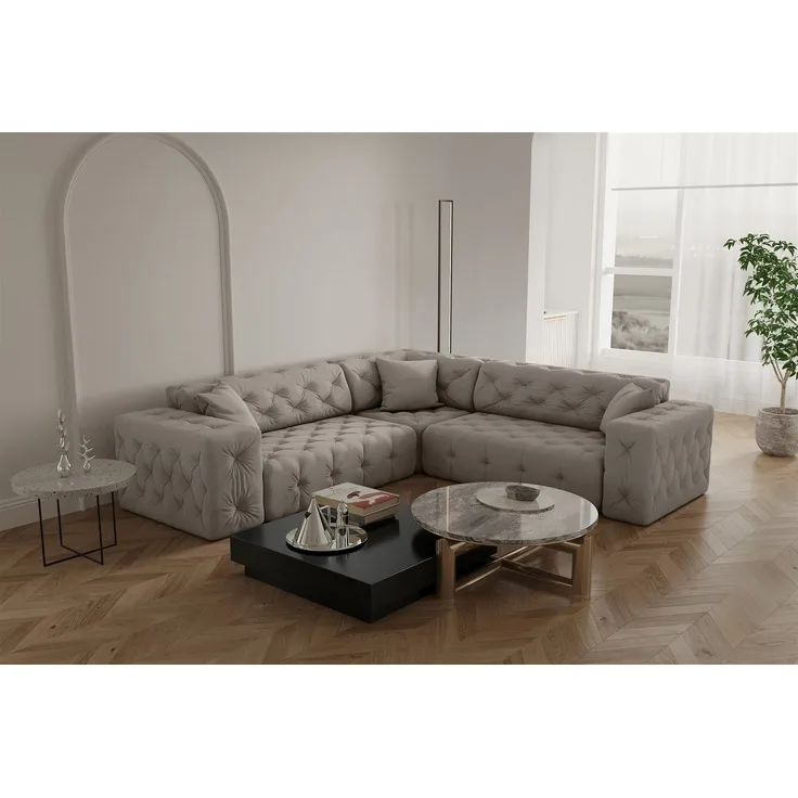 Ecksofa Designersofa CHANTAL in Stoff Opera Velvet Cream Seite Universal