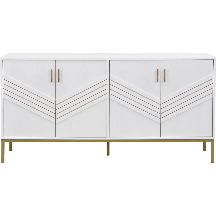 ZUBALIYA Sideboard 160x40x80,5 cm, mit verstellbaren Einlegeböden, mit 4 Türen, aus MDF, Weiß / Holzfarben – Bild 9