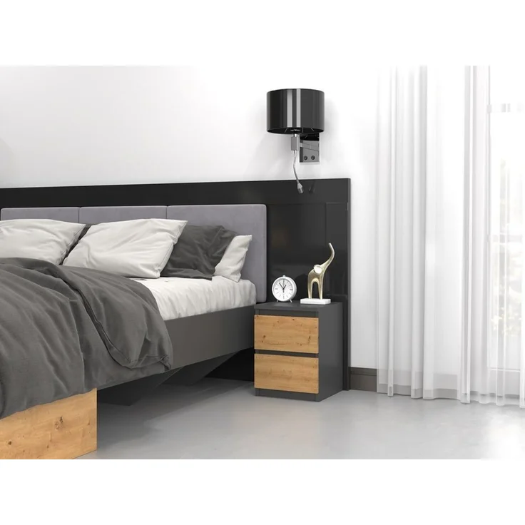 Home Collective Nachttisch Nachtschrank mit 2 Schubladen Beistelltisch klein schmal 30x30x40 cm, Holzwerkstoff Anthrazit Artisan – Bild 5