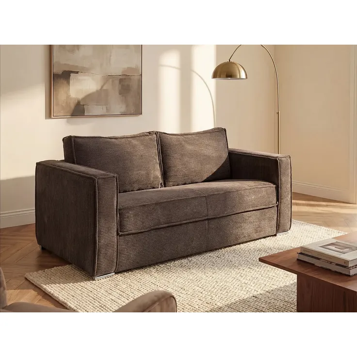 Vente-unique - LORETO Sofa SamtStoff Braun - B 223 cm95 cm x H 90 cm x L 215 cm