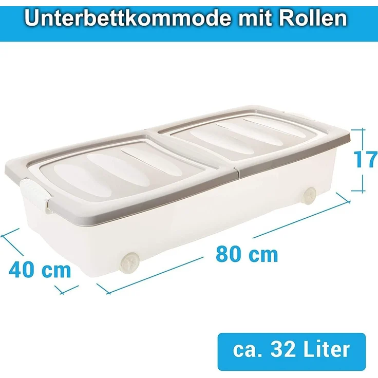 Centi Aufbewahrungsbox Flache Unterbettbox mit Rollen und Deckel, transparent (3er-Set) – Bild 2