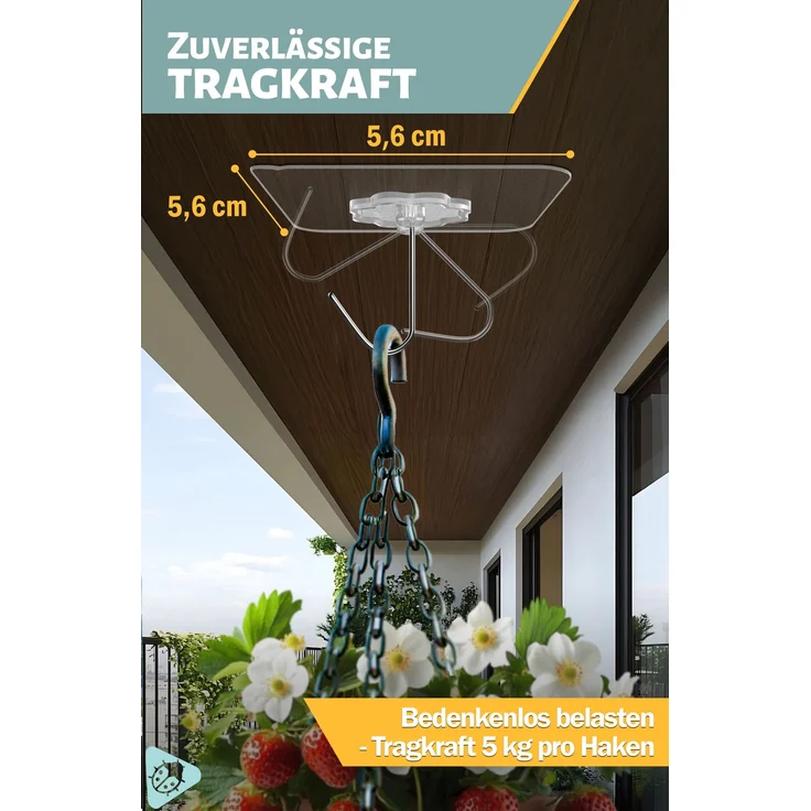 Lindenstein Transparente Outdoor-Klebehaken 12er-Set – 180° drehbar, für Wand und Decke – Bild 4