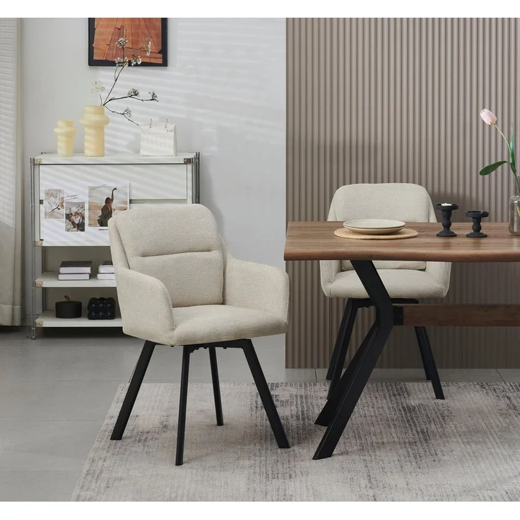 Home affaire Esszimmerstuhl NEEPAWA, 2er Set, mit Metallgestell in matt schwarz (Set, 2 St), in verschiedenen Farben, Belsatbarkeit pro Stuhl 120 kg, mit Armlehne – Bild 1