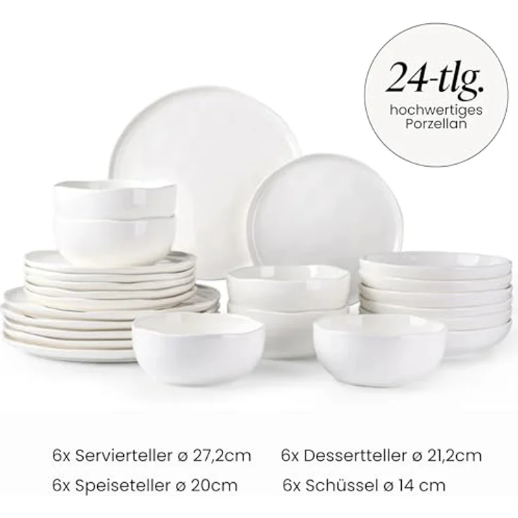 Zoha Geschirr-Set Geschirr-Set Perlemor 24 - teiliges Geschirrset in Weiß (24-tlg), 6 Personen, Hochwertiges Steingut – Bild 9