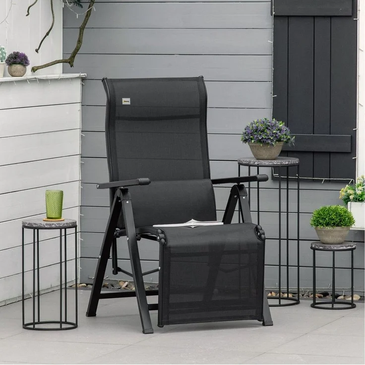 Outsunny Gartenliege Sonnenliege 1 Position verstellbar, Liegestuhl, 1 St, Schwerelosigkeitssessel, Textilene Schwarz 70L x 65B x 111H cm – Bild 5