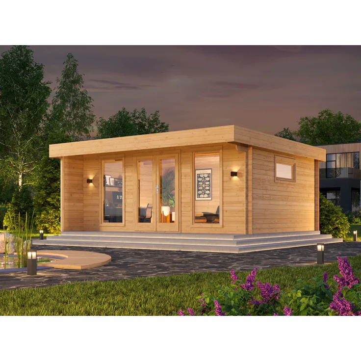 Modernes Gartenhaus + Flachdach Kubi Natur