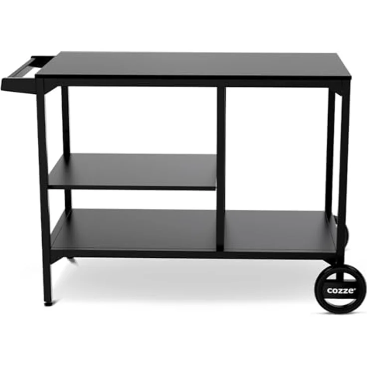 cozze BBQ Station & Outdoor Küche – Großer Grilltisch für Pizzaofen, Verstellbarer Regalboden (3 Höhen), 2 Räder, Stahl Schwarz, bis 100 kg - 90x115x60 cm – Bild 3