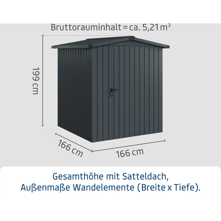 Hörmann Ecostar Metall-Gerätehaus "Euroline Trend" mit Satteldach ESD 2, anthrazitgrau, 166 x 166 cm,1-flüglige Tür – Bild 3