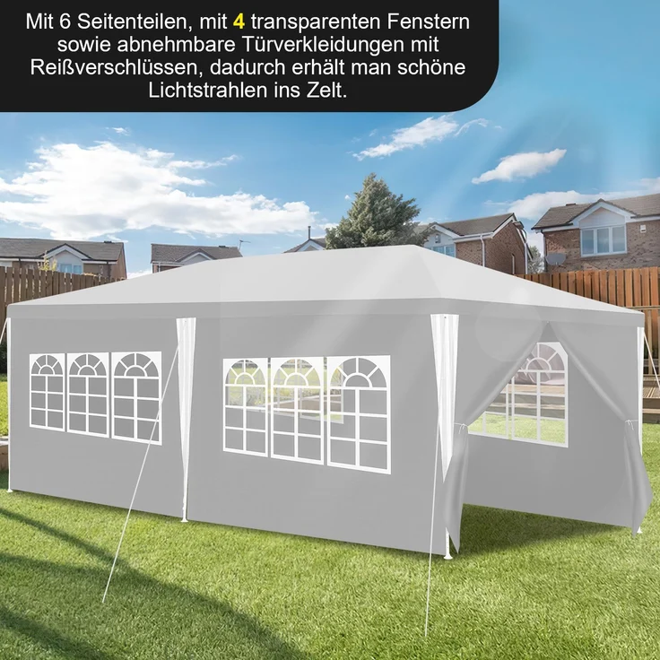 Eikuavons Pavillon Partyzelt Gartenzelt Marktzelt, Stabil, Gartenpavillon mit PE Beschichtung, Sonnenschutz für Outdoor, Weiß, 3 x 6 m,Polyethylen – Bild 6