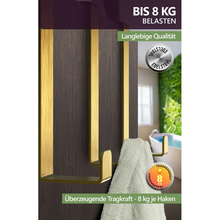 Aurelia Home Türhaken zum Einhängen, 10er-Set, Gold – ohne Bohren, bis 8 kg – Bild 5