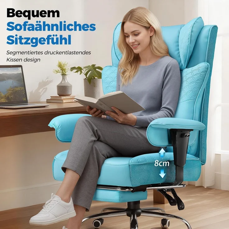 GTPLAYER Bürostuhl, Ergonomischer Gaming Stuhl mit Fußstütze Chefsessel bis 200kg, PU-Leder Schreibtischstuhl mit Taschenfeder-Kissen und Lendenwirbelstütze, Höhenverstellbar Home Office Stuhl – Bild 4