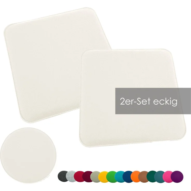 heimtexland ® Sitzkissen Set Filz Stuhlkissen Stuhlauflage Filzkissen Stuhl Polster Kissen Typ631 2er Set 35 x 35 cm Eckig Wollweiß – Bild 1