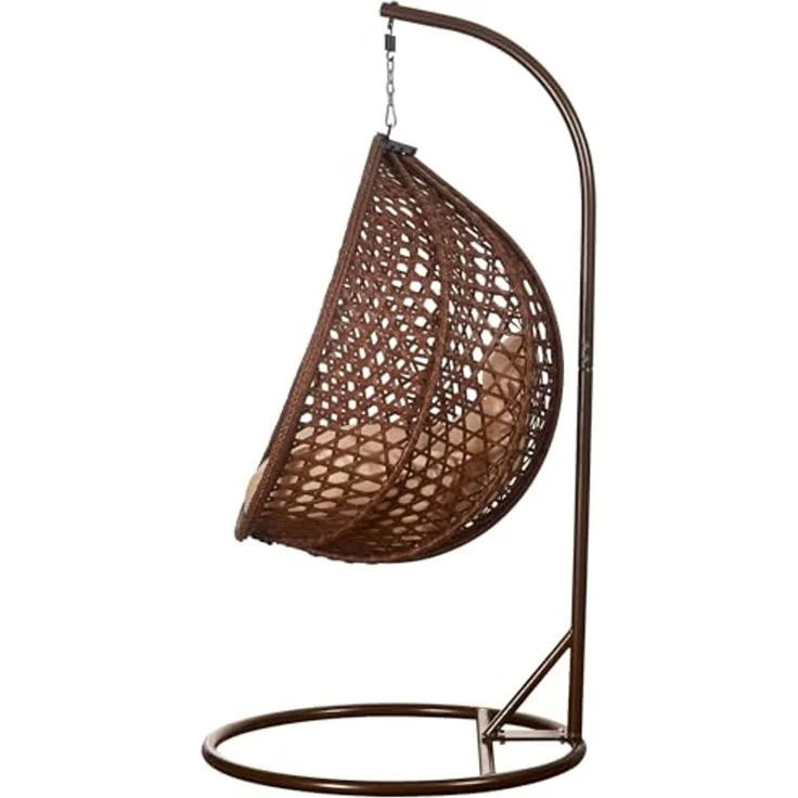 Luxus Hängesessel Style XXL Rattan Korb und Gestell Braun mit Relaxkissen Beige – Bild 3
