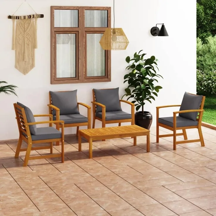 vidaXL 5-tlg. Garten-Lounge-Set mit Auflagen Massivholz Akazie 3057791