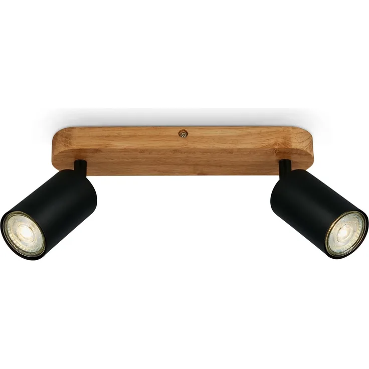 B.K.Licht - Deckenlampe schwenkbar, GU10 Fassung, max. 9 W, Deckenleuchte, Lampe, Wohnzimmerlampe, Schlafzimmerlampe, Küchenlampe, Deckenstrahler, Deckenbeleuchtung, 27 cm, Schwarz-Holz