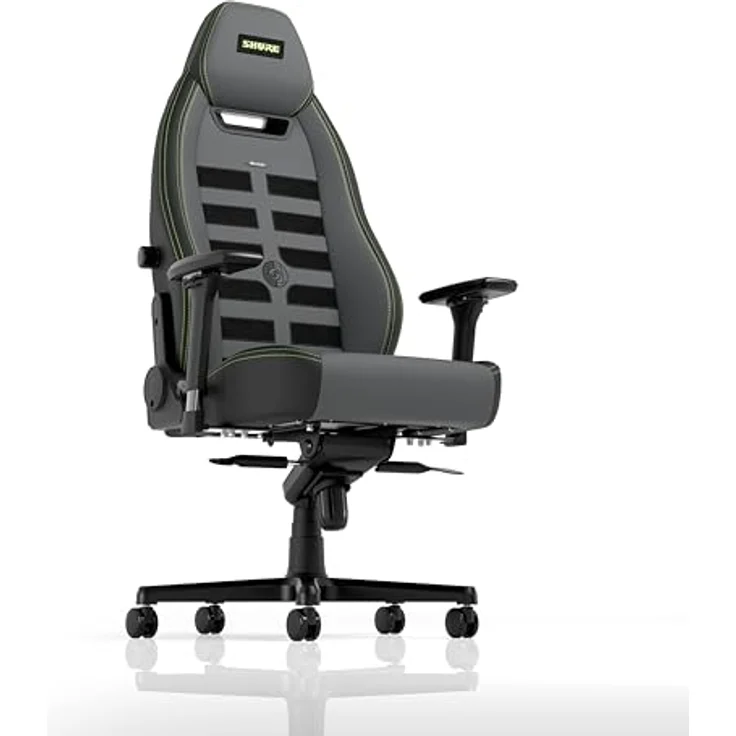 noblechairs LEGEND Gaming Stuhl - Shure Edition, ergonomischer Bürostuhl aus grauem PU-Leder, Kaltschaumpolsterung, bis 150 kg belastbar, 60-mm-Rollen für harte und weiche Böden – Bild 1