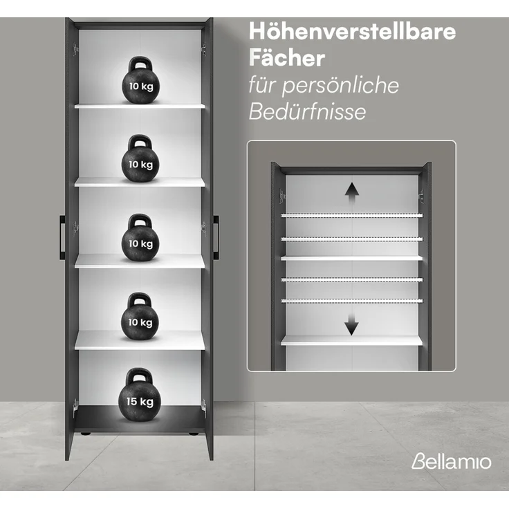 Bellamio 'Apol' Mehrzweckschrank, anthrazitschwarz, 176x33x60 cm, 2er-Set aus Besenschrank und Aktenschrank – Bild 5