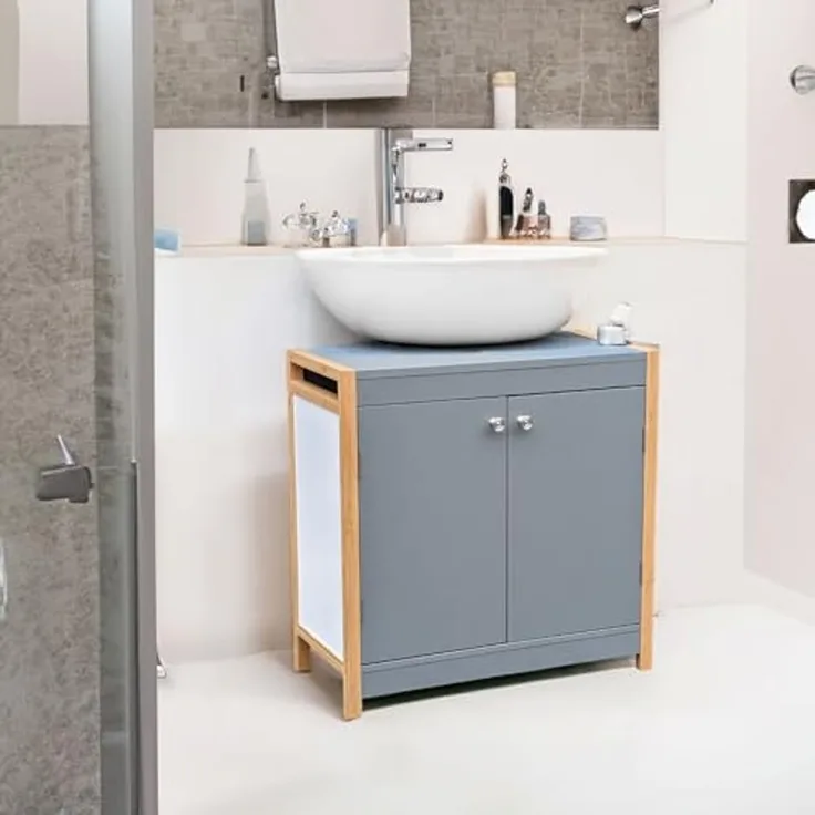 osoltus Unterschrank Waschbeckenunterschrank Bambus / Grau