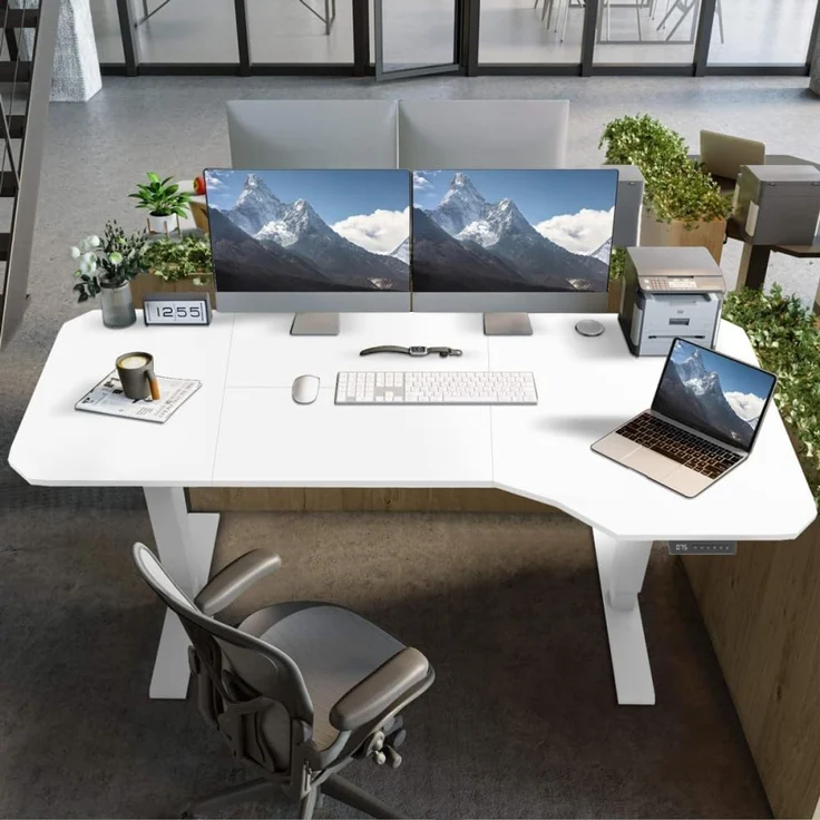 JUMMICO HöHenverstellbarer Schreibtisch Weiß 180x85 cm L-förmiger Schreibtisch Höhenverstellbar Elektrisch,Ergonomie Gaming Tisch mit Haken (Weiß) – Bild 2