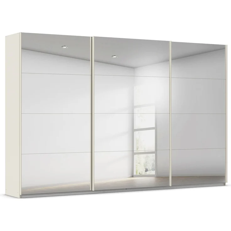 Rauch Möbel Kulmbach, Kleiderschrank mit Schwebetüren für Schlafzimmer, Kinderzimmer, Flur, 3-türig, mit Spiegel und Soft-Close-Funktion, Zubehör Premium, Farbe Beige, Breite 360 cm