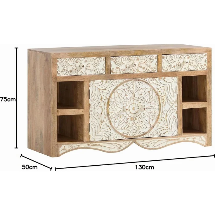 Waschtisch 130 cm Massivholz Mango braun Woodkings Delhi Waschbeckenunterschrank Bad-Unterschrank Doppelwaschtisch 130x75x50 cm Boho Landhausstil – Bild 3
