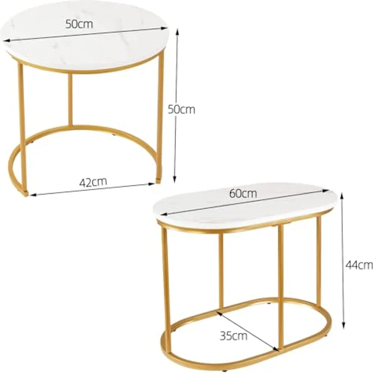 SogesHome Satztische fürs Wohnzimmer 2er Set Couchtisch Beistelltisch Sets Wohnzimmertisch Nachttisch Satztisch Pflanztisch mit Metallgestell, einfacher Aufbau – Bild 4