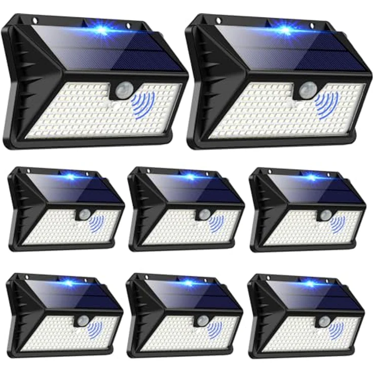OUILA Solarlampen für Außen Wand【8 Stück】, 185 LED 3 Modi Solar Aussenleuchte mit Bewegungsmelder, IP65 Wasserdichte LED Solar Wandleuchte, Garten, Hof, Zaunbeleuchtung, Haustüren（Kaltes Weiß） – Bild 2