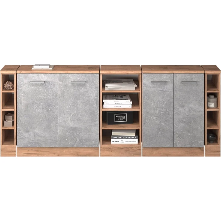 Küchenschrank für Dachschrägen R-Line Beton 210 cm 5er Set Schrankkorpuss 60 cm Tiefe Vicco – Bild 5