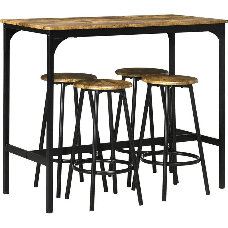 Bartisch Set 5-tlg mit 4 Barhockern Küchentisch im Industriedesign rustikal-braun Metall Essgruppe für Küche & Bar--Braun--110x50x89.5cm--YOUDENOVA