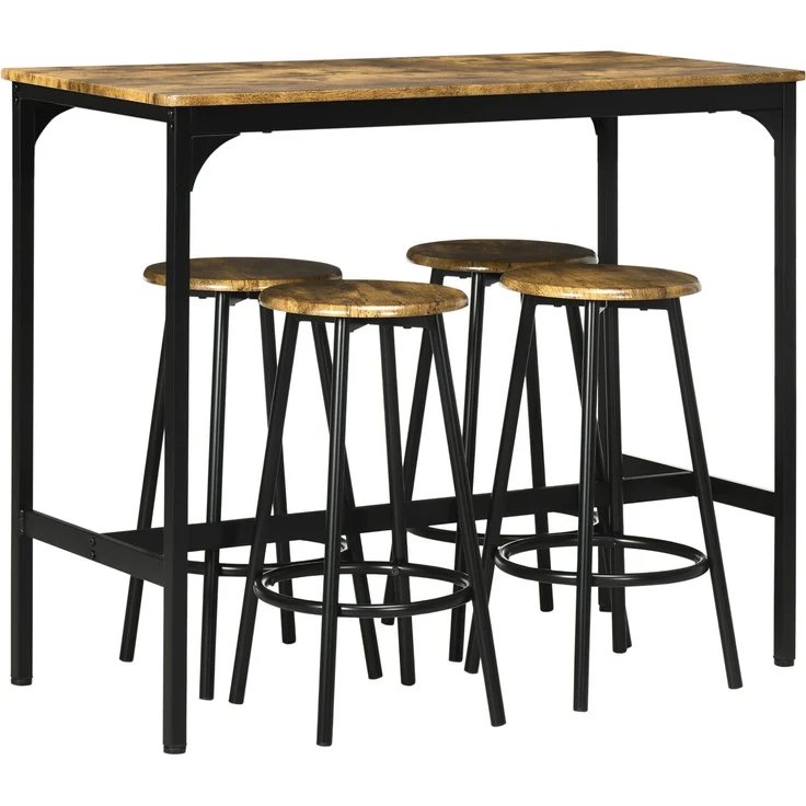 Bartisch Set 5-tlg mit 4 Barhockern Küchentisch im Industriedesign rustikal-braun Metall Essgruppe für Küche & Bar--Braun--110x50x89.5cm--YOUDENOVA – Bild 1