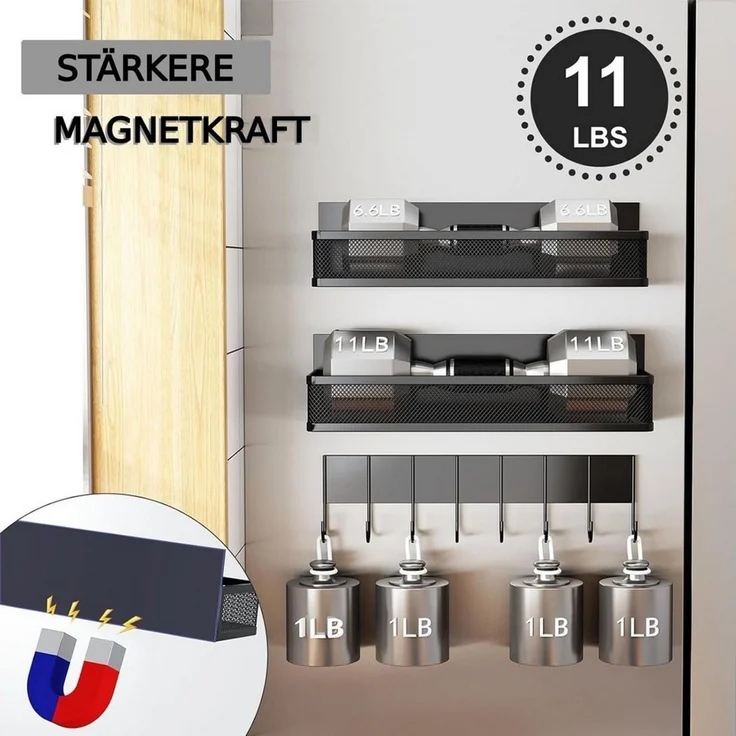 Forrlite Gewürzregal Gewürzregal, Küchenregal Ablageregal Kühlschrankregal Magnetisches, mit 8 Haken, ohne Bohren, Abnehmbares mobiles Gewürzregal – Bild 3