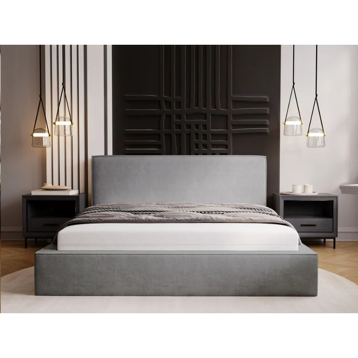 GRAINGOLD Monaco Doppelbett 140x200, Polsterbett mit Bettkasten und Kopfteil, Velour-Stoff, Grau – Bild 4