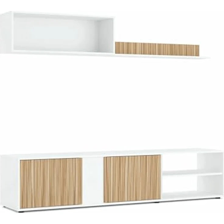 Dmora - Wohnzimmermöbel Titusville, TV-Ständer, Wohnzimmermöbel, Zusammensetzung des Wohnzimmersets, Wohnzimmerset mit Schrankwand, 180 x 33 x 40 cm, Weiß und Eiche – Bild 5
