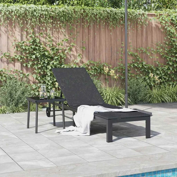 vidaXL Sonnenliege Schwarz 206 x 62,5 x 74 cm Poly-Rattan 42004129 – Bild 3
