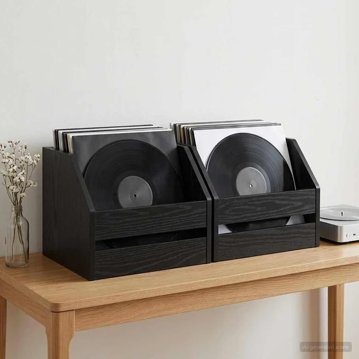 vidaXL Vinyl Album Box 2 Stk. Schwarz Eichen-Optik 38 x 30 x 29 cm 8012813 – Bild 1