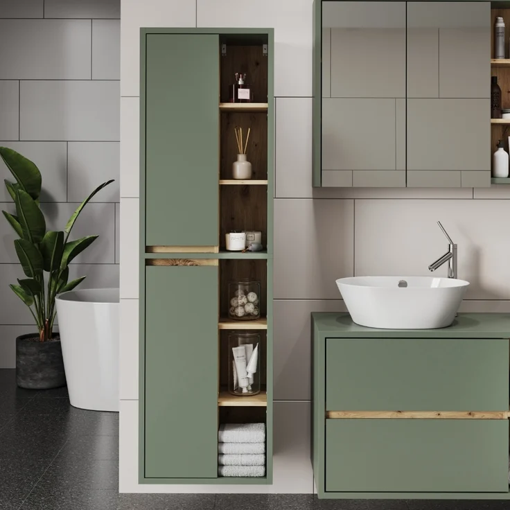 Hochschrank Viola Grün/Anthrazit 50 x 170 cm mit offenen Regalen Vicco – Bild 3