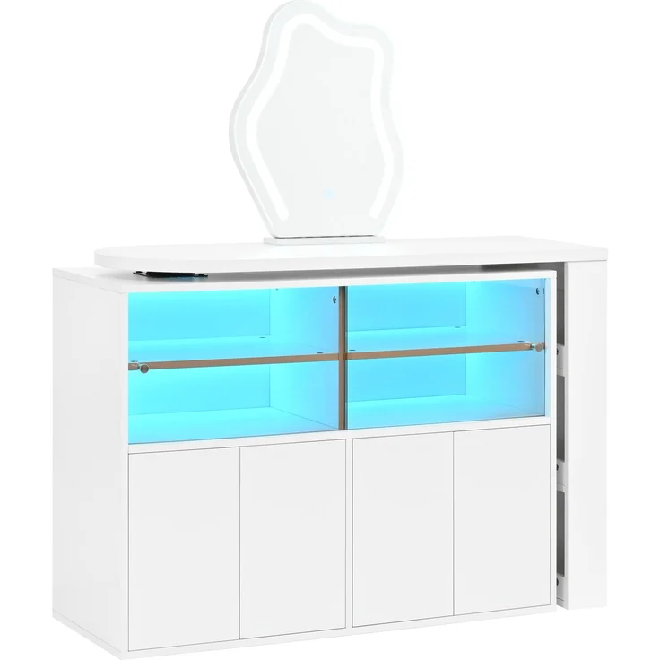 Schminktisch 177x40x131,5 cm mit drehbarer Tischplatte, LED-Spiegel und Stauraum, Weiß – Bild 6