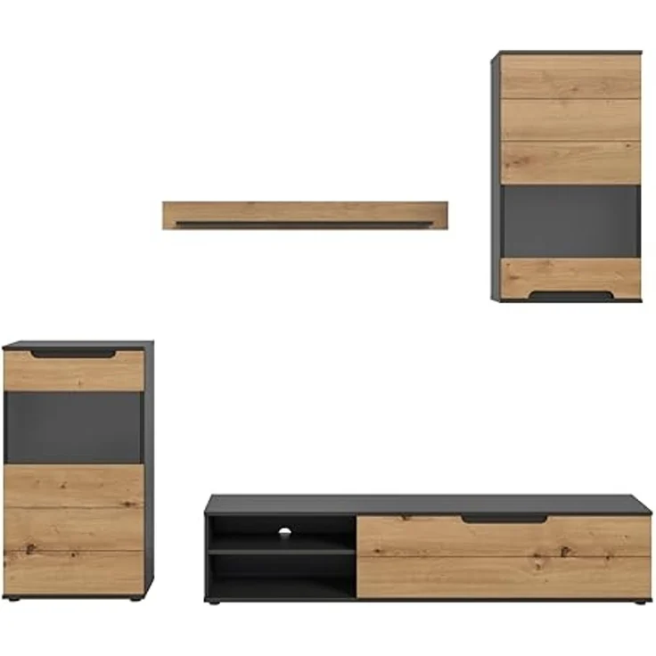 Wohnwand (B/H/T: 246x182x37 cm) in Artisan Nachbildung und Basalt grau – Bild 2