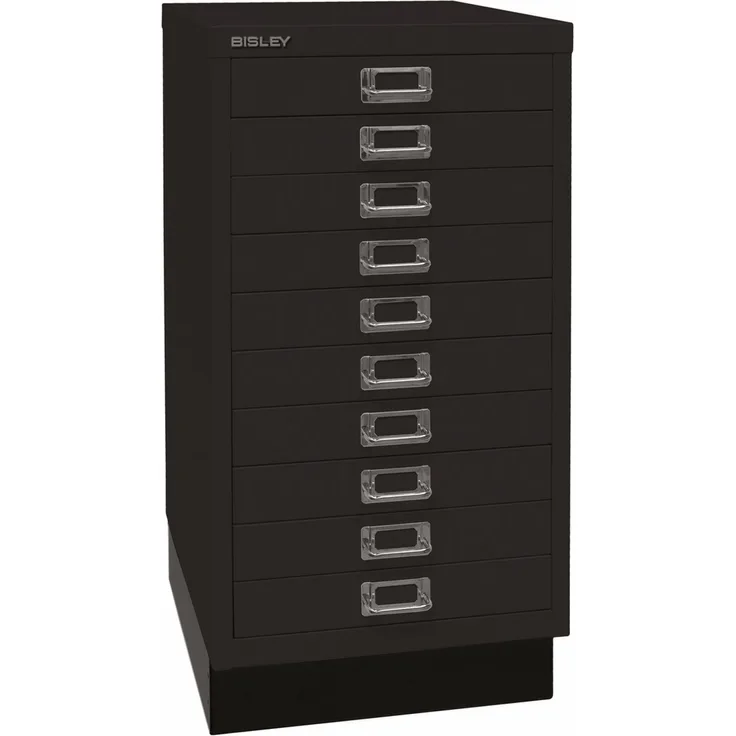 BISLEY Schubladenschrank aus Metall für DIN A3 in schwarz Schrank mit 10 Schubladen und Sockel Büroschrank Werkzeugschrank, L29A310S-633