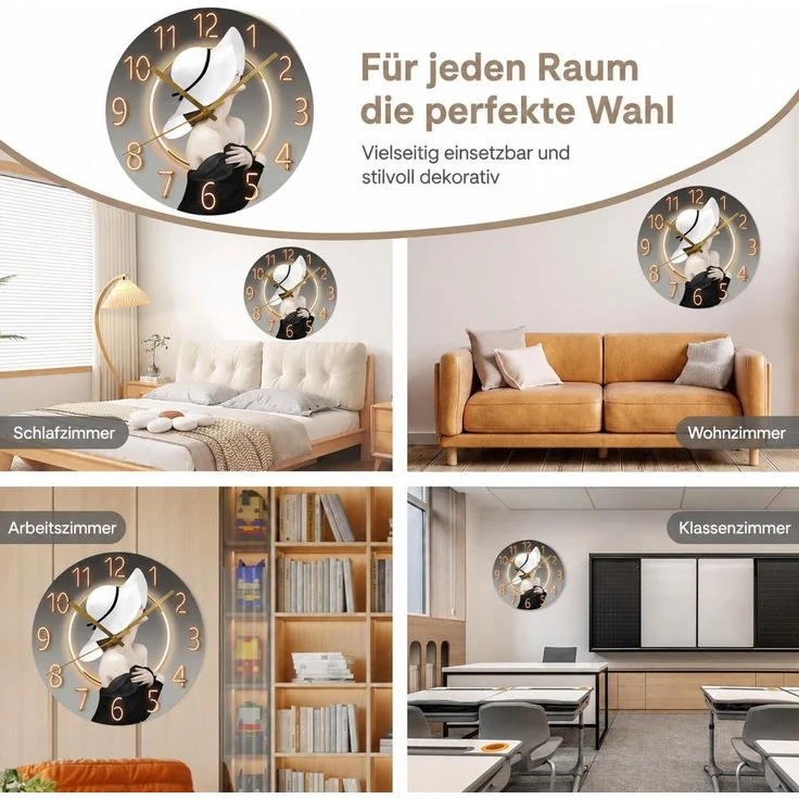 MOPUEA Wanduhr Moderne Glasuhr aus Gehärtetem Glas Elegante Uhr 12 zoll (Motiv Schwingungen im Licht Wanduhr für Wohnzimmer & Küche) – Bild 4