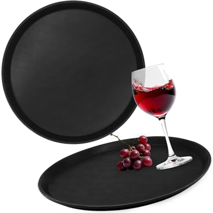 Spetebo Tablett 2er Set Serviertablett rutschfest rund 35 cm schwarz wiederverwendbar, Kunststoff, (Anzahl, 1-tlg, Set), wiederverwendbar